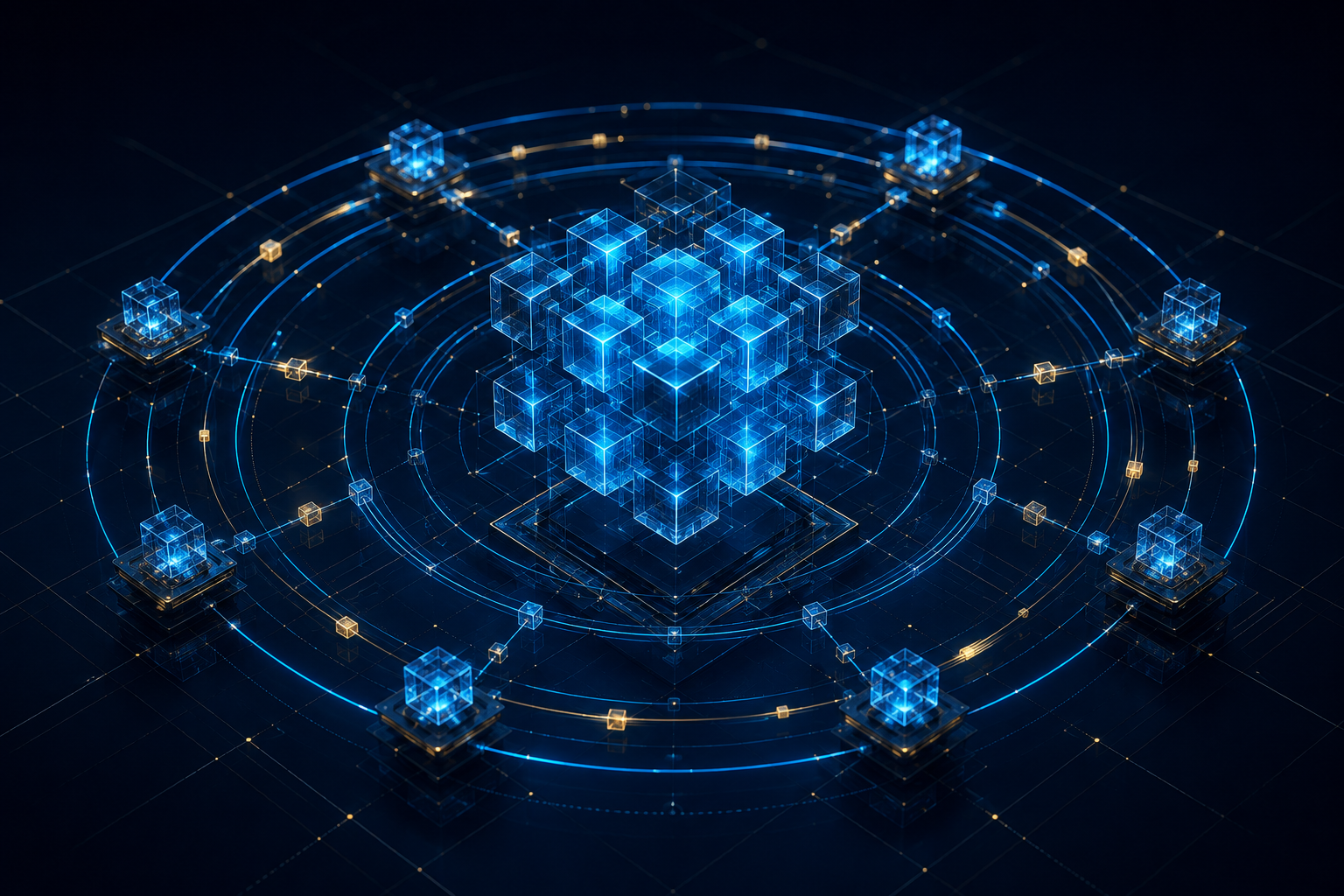 Illustration of connected AI, payment and settlement nodes